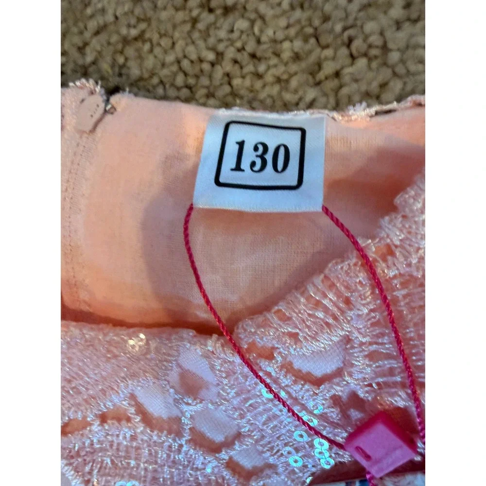Ibtom Castle Girls Peach Pink Lace Tulle Sequin Flower‎ Girl Pageant Dress 130